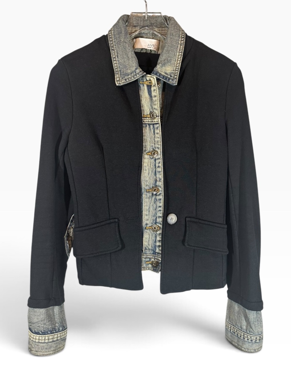 AMICI Made in Italy Blue Denim and Black Knit Jacket Women's XS-S
